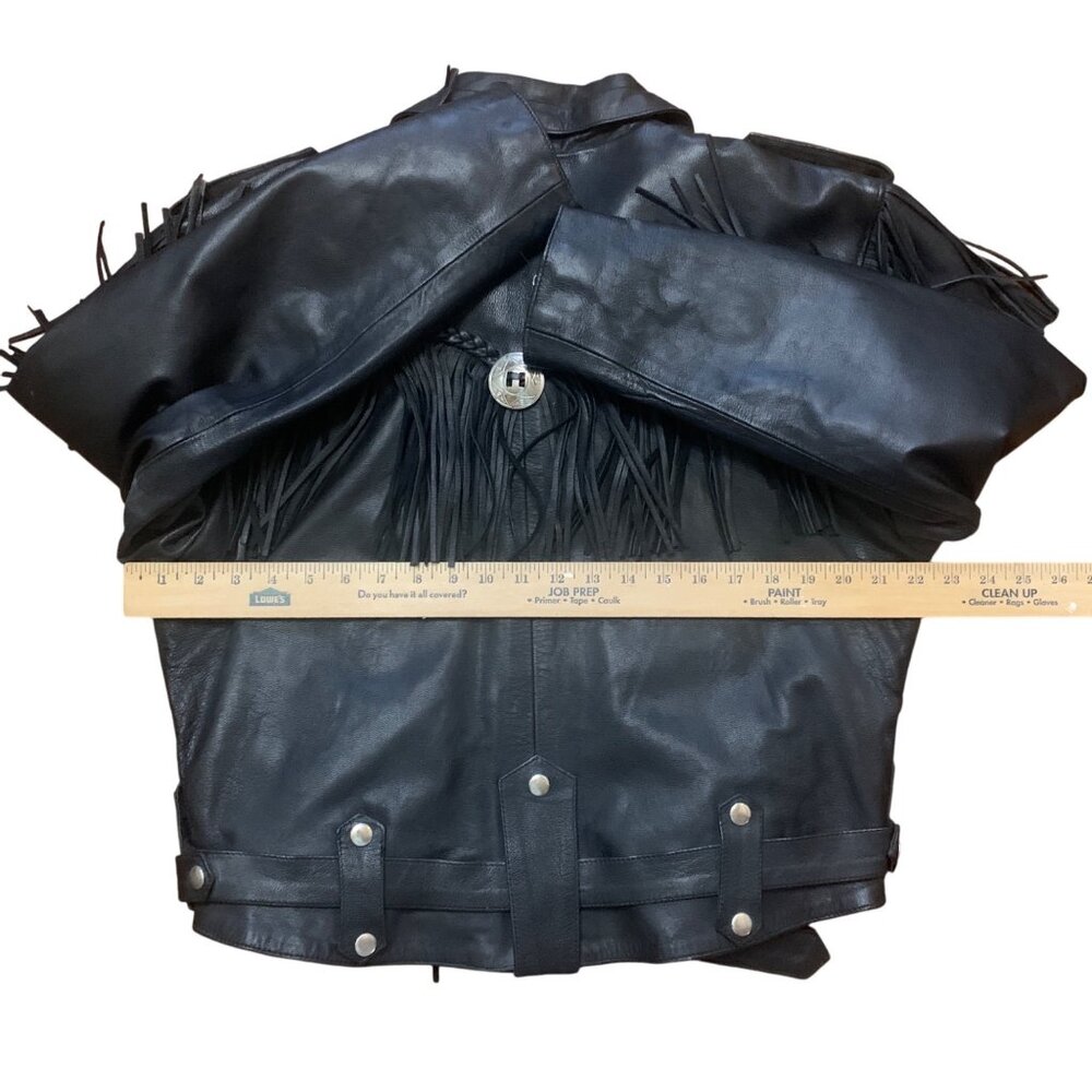 Antelope Creek Leather Fringe Jacket XL Black Western Moto Biker Southwest Grung - Picture 11 of 12